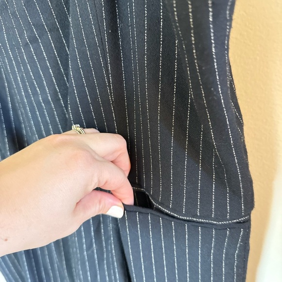 By Anthropologie • Navy Blue Pinstriped Jumpsuit Sz 14 Spaghetti Strap Casual - Picture 8 of 11